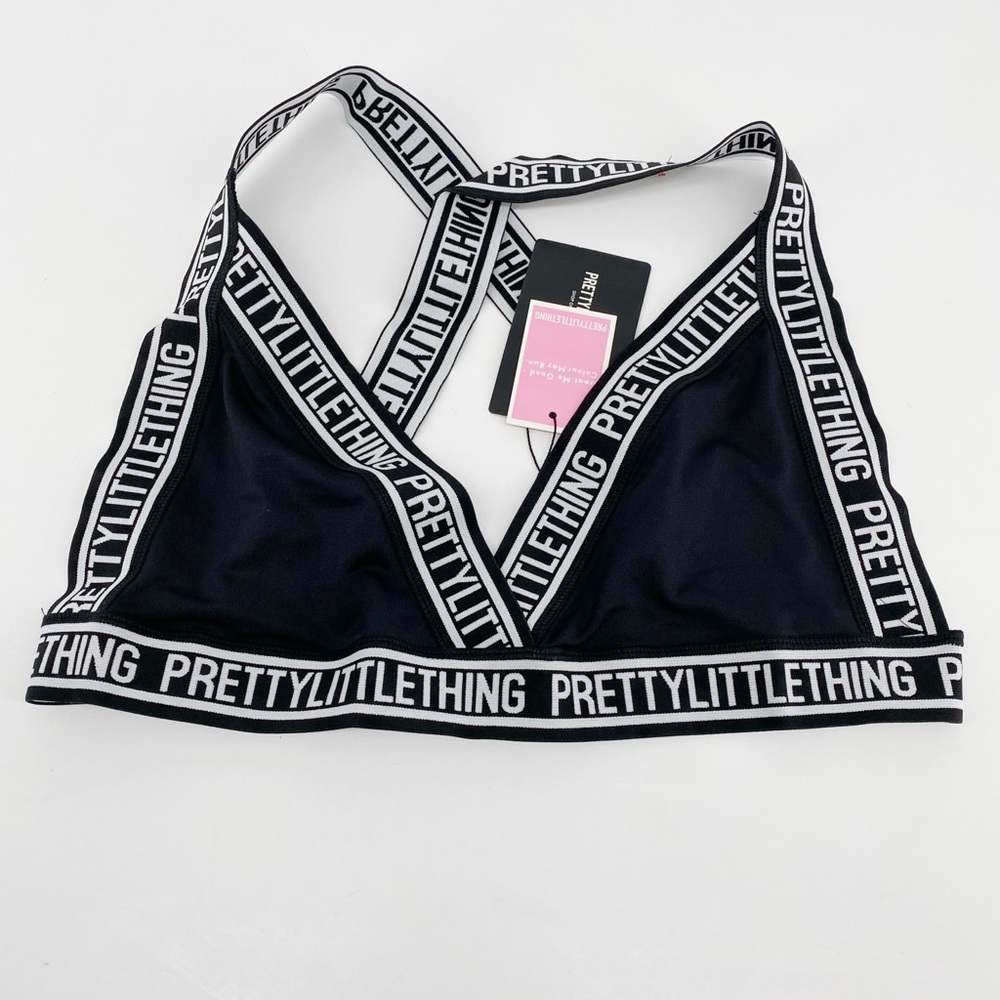 PRETTYLITTLETHING Plus Black Brand Crop Top Sports Bra US L